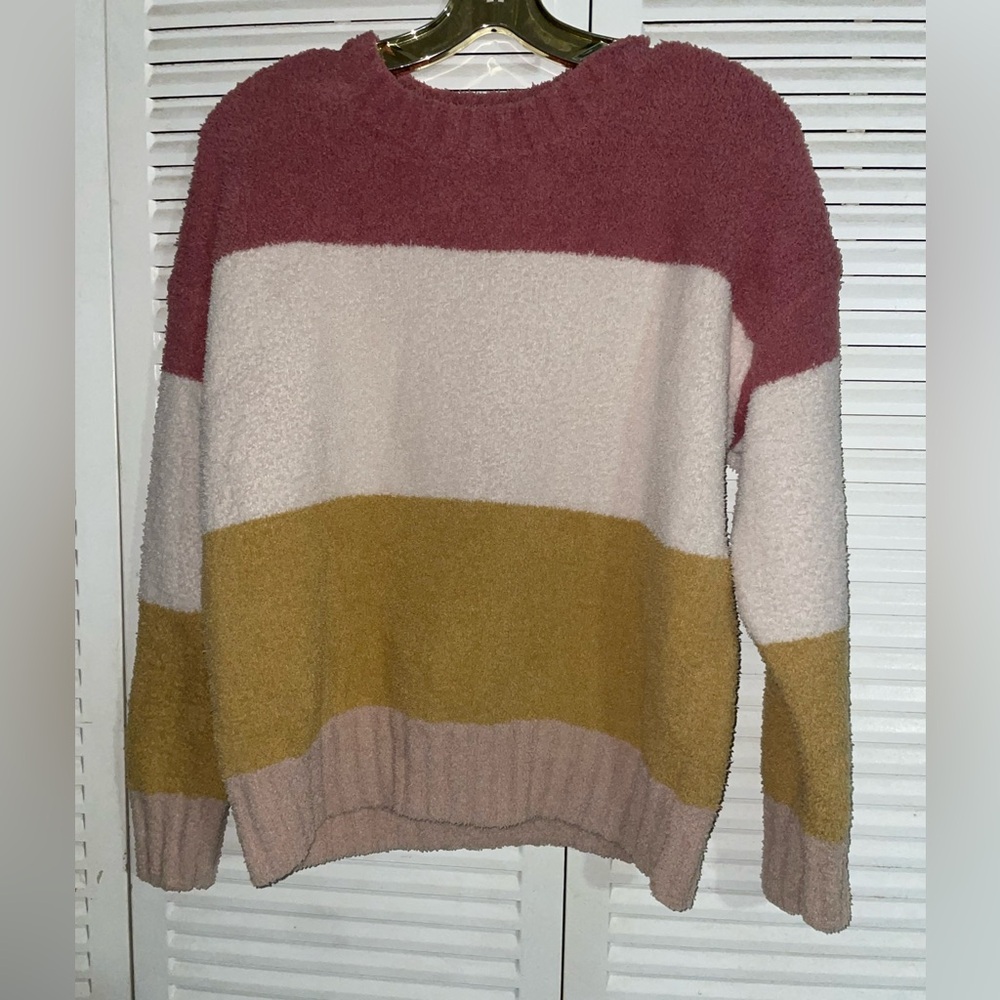 TS Fuzzy Colorblock Sweater Size Small Women’s - Pink, White, and Yellow…